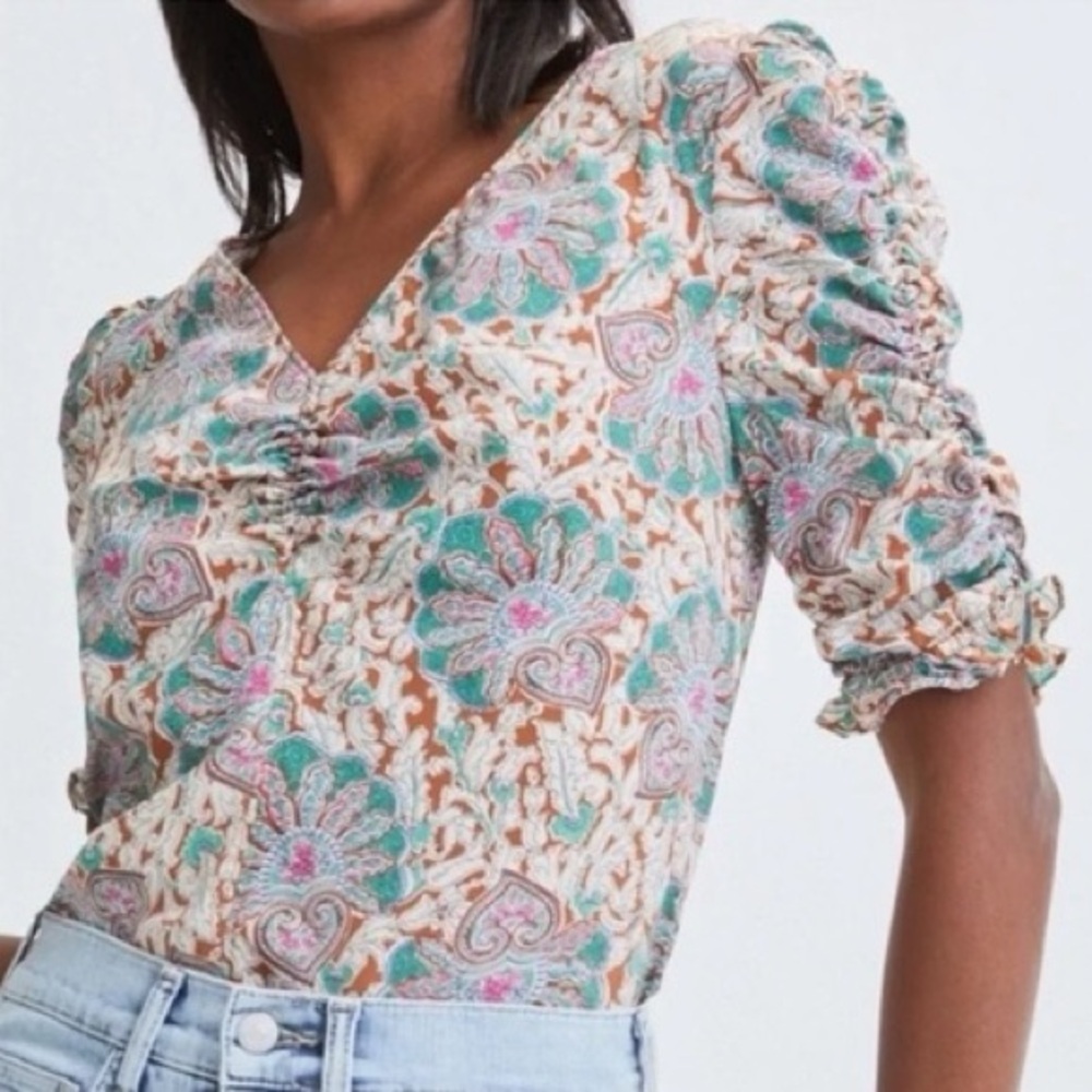 Veronica Beard Henrieta Paisley Ruched Silk Blouse NWOT